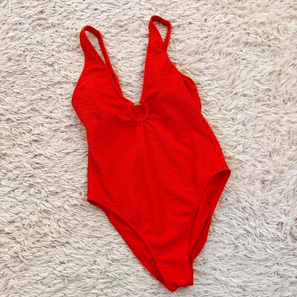 Vibrant Crinkle Texture One Piece Swimsuit Womens S Tropical Beachy Poolside